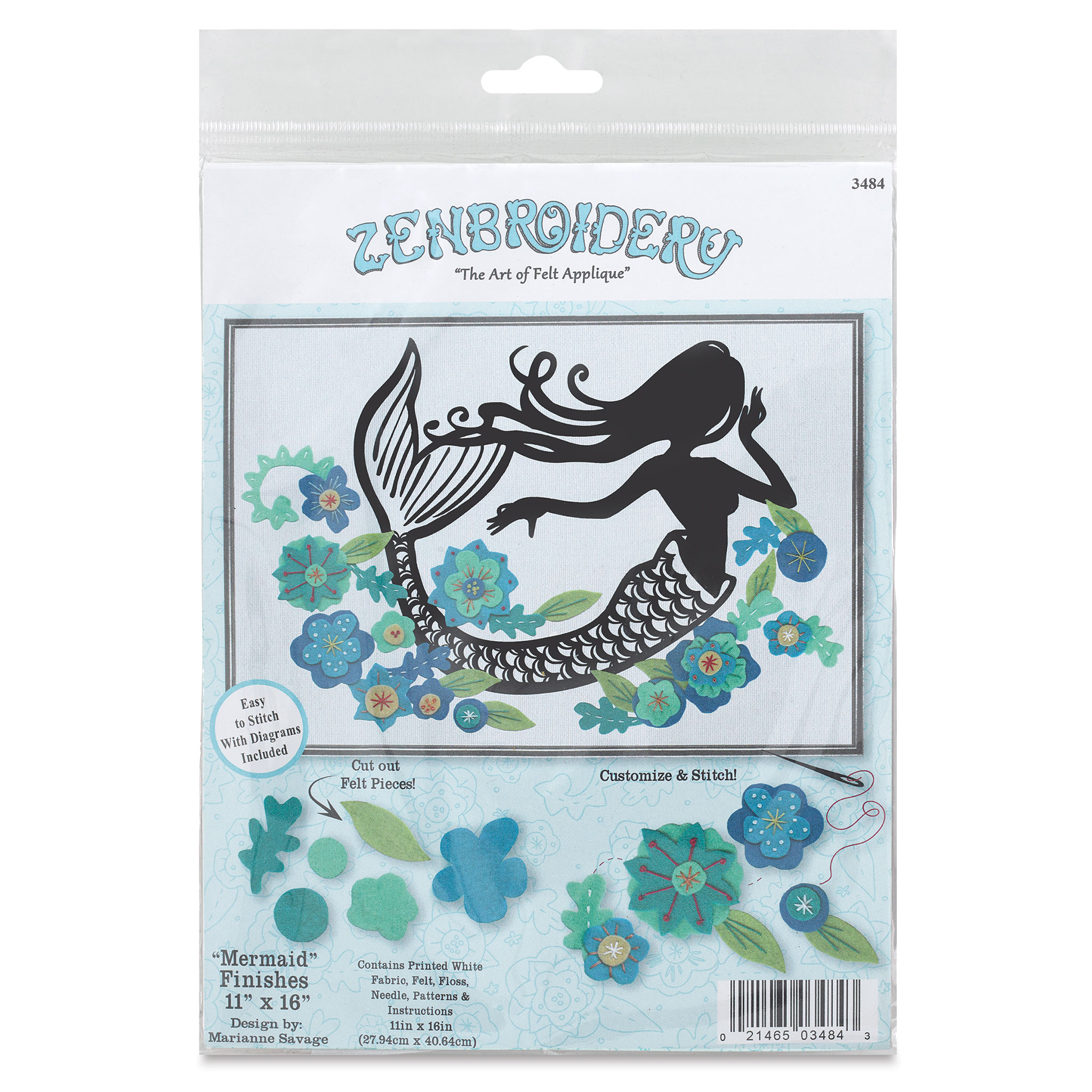 Design Works Zenbroidery Felt Applique Kits - Mermaid Silhouette